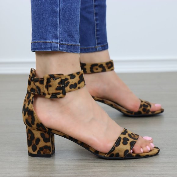 Block Heel Suede Leopard Sandal - Picture 3 of 16